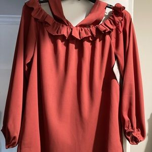 L Love Blouse. Size S NWT. Gorgeous neckline and rust color.